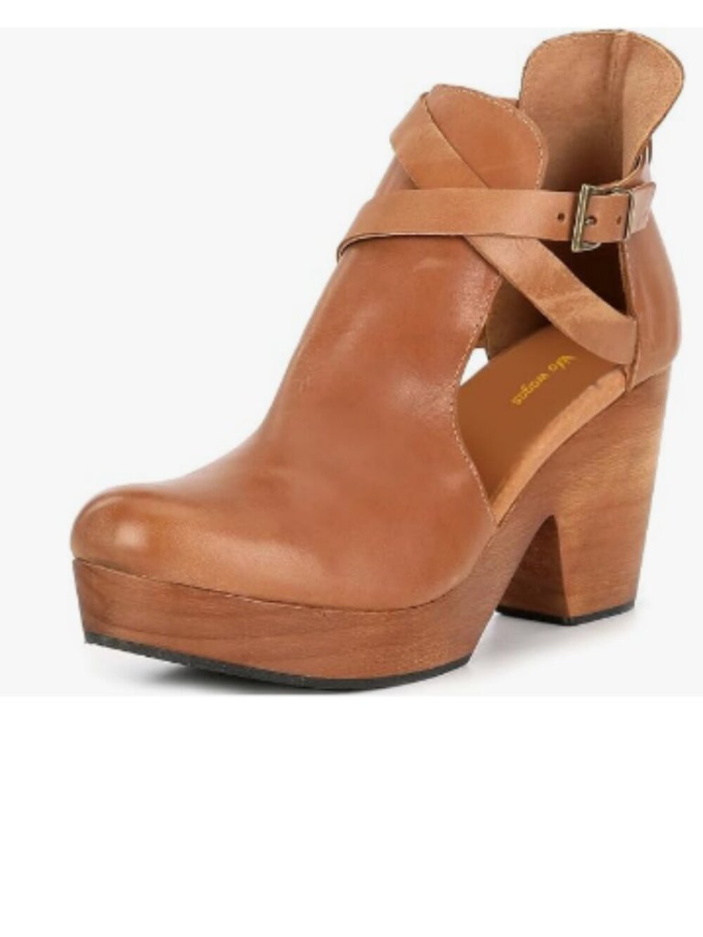 Brown Platform Round Toe Cutout Ankle Boot Strap Buckle Cork Block Heel Shoe